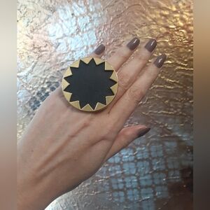 House Of Harlow 1960 14k Plated And Leather Statement Cocktail Ring